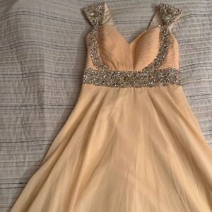 Elegant Beaded Peach Evening Dress - Sleeveless Gown